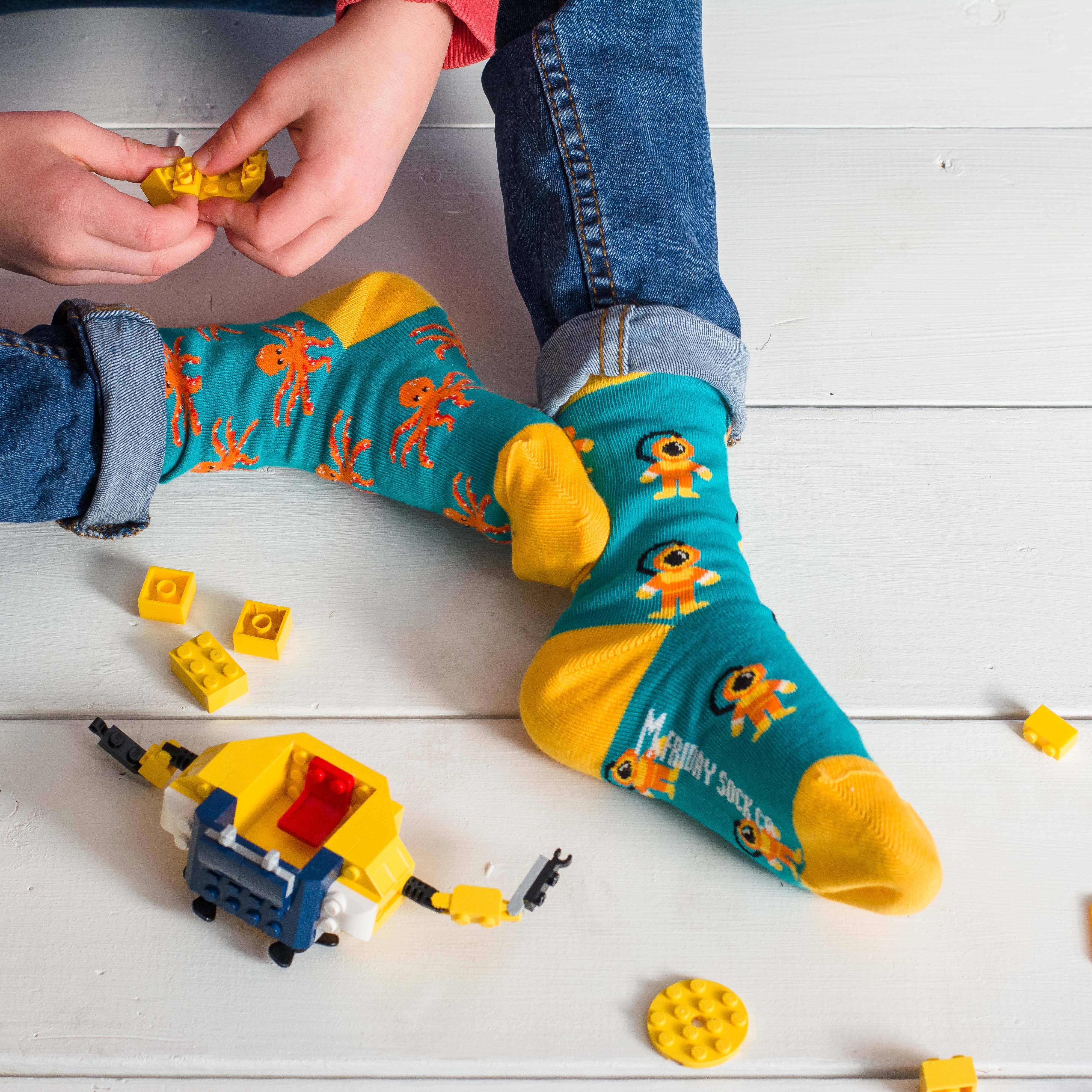 Friday Sock Co. - Chaussettes pour enfants | Plongeur, sous-marin et pieuvre