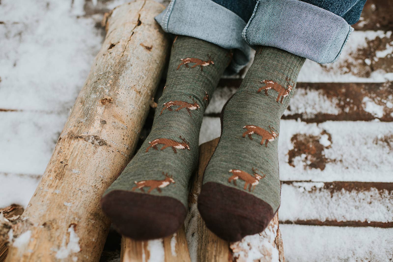Friday Sock Co. - Chaussettes en laine mérinos pour hommes avec motif de cerf