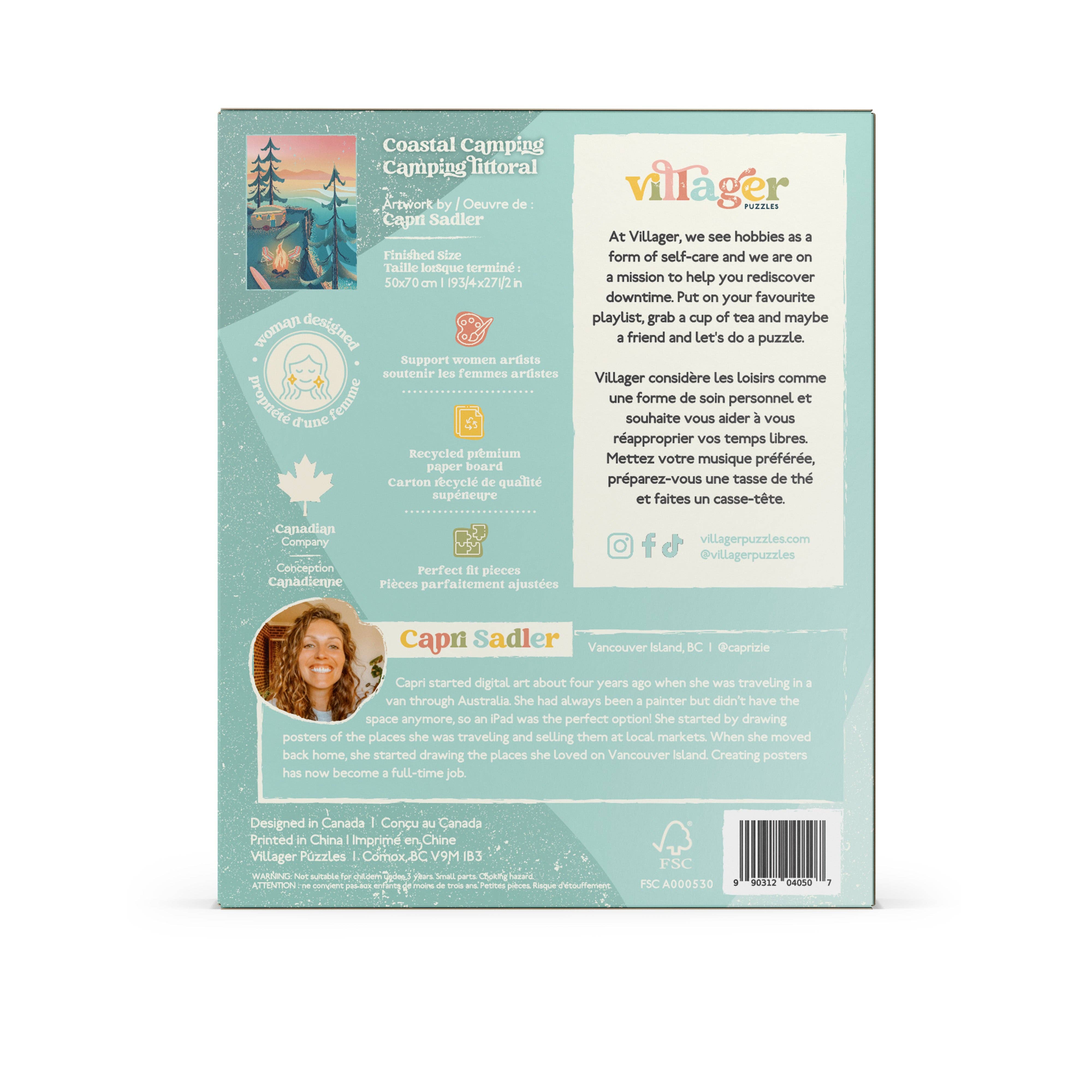 Villager Puzzles - Puzzle 1000 pièces « Camping côtier » | Conçu en Colombie-Britannique, Canada