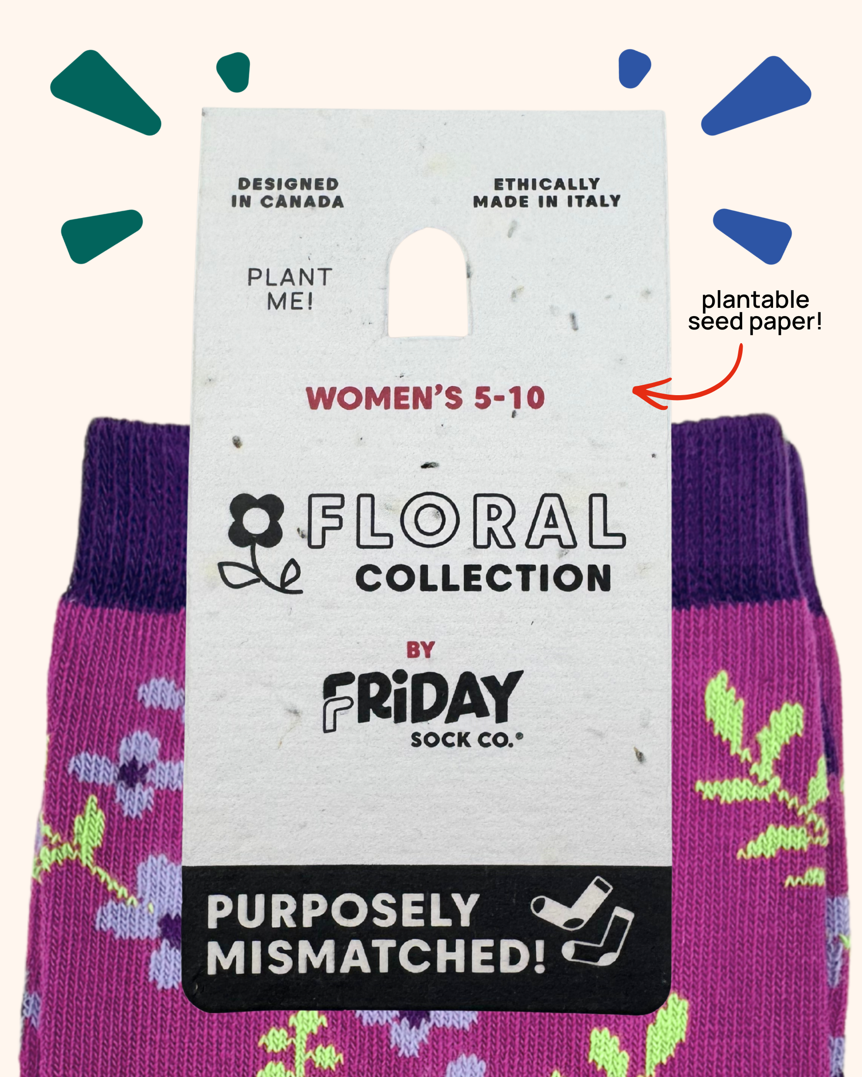 Friday Sock Co. - Chaussettes dépareillées pour femmes avec motif de vigne florale - Cadeau floral