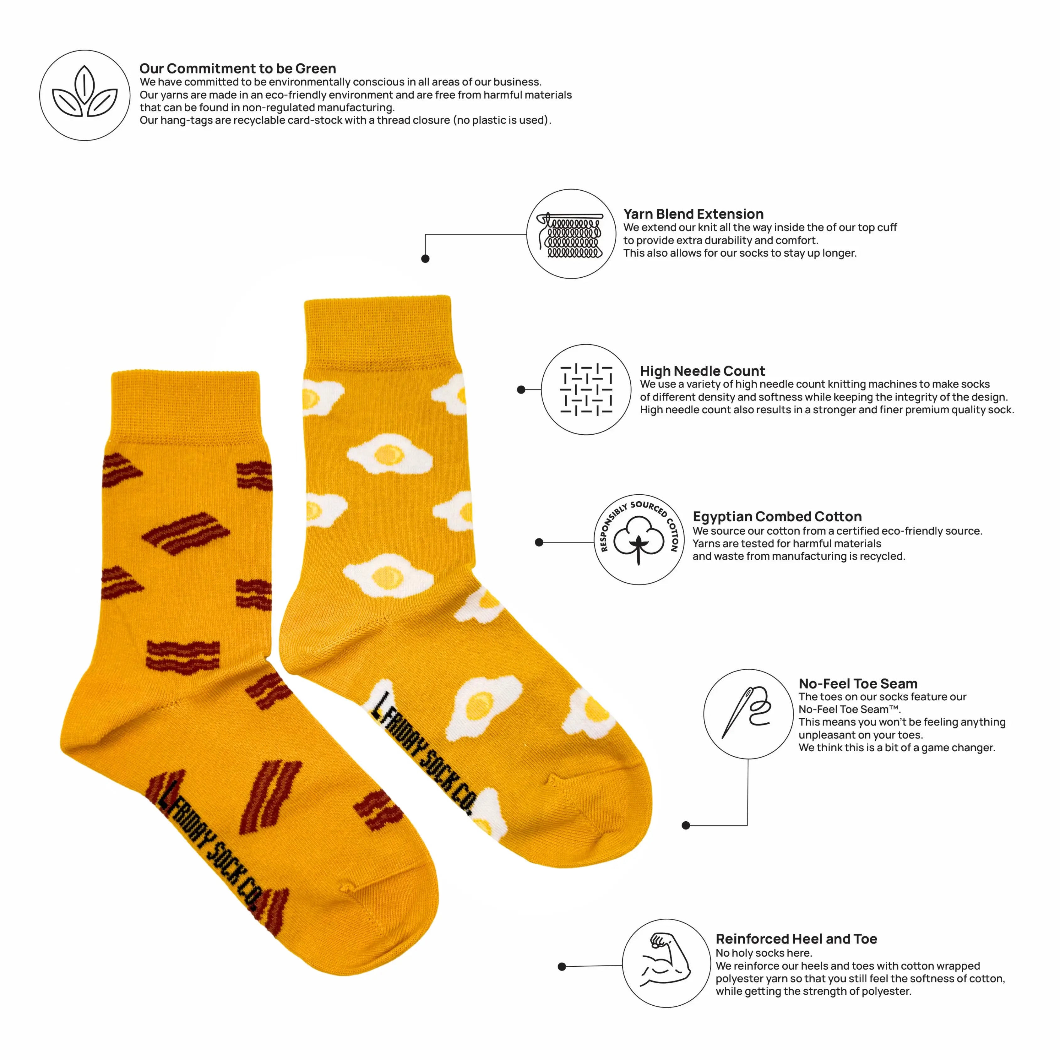 Friday Sock Co. - Chaussettes Jaunes Bacon & Œufs pour Enfants