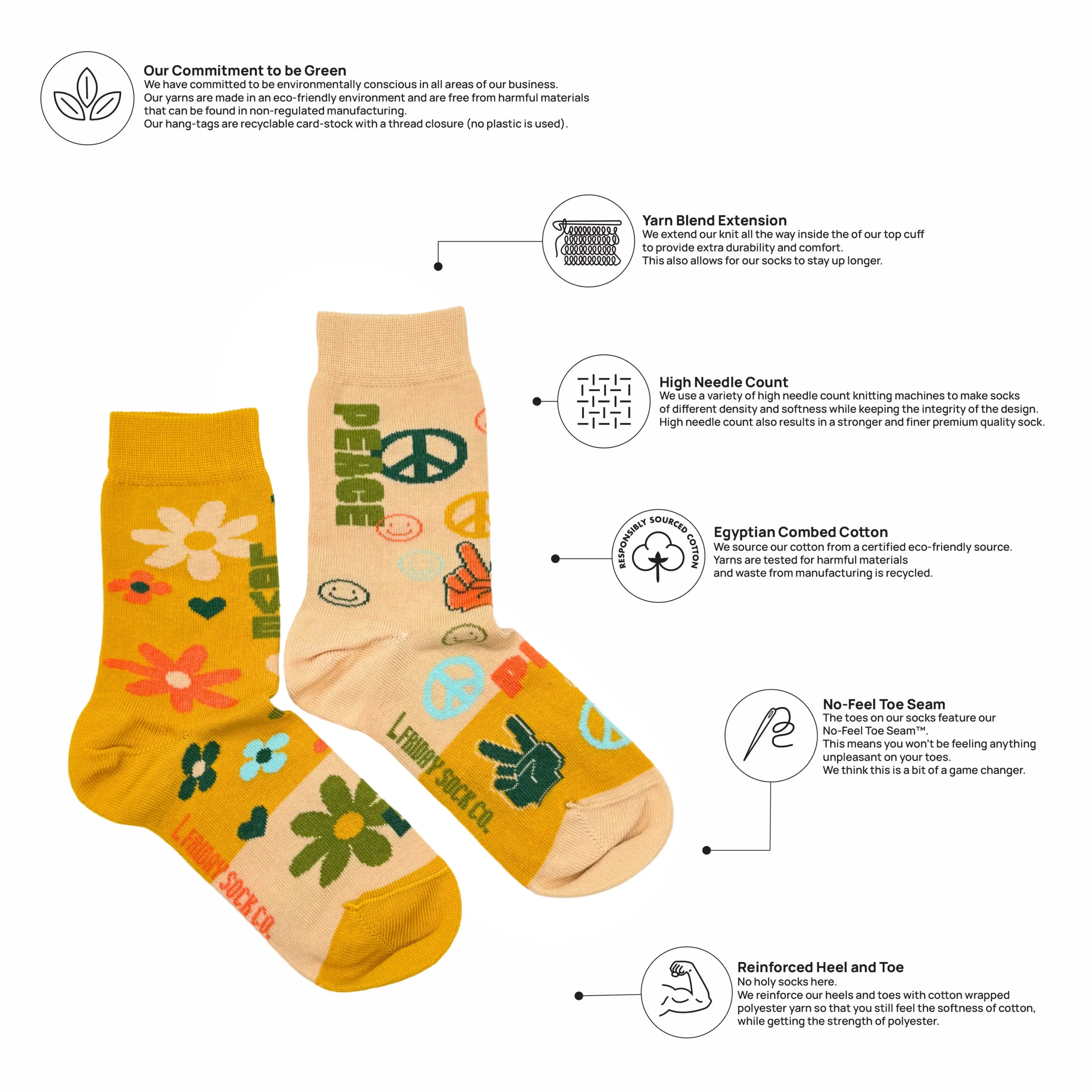 Friday Sock Co. - Chaussettes Paix et Amour pour Enfants: Moyen (Âge 4-7)