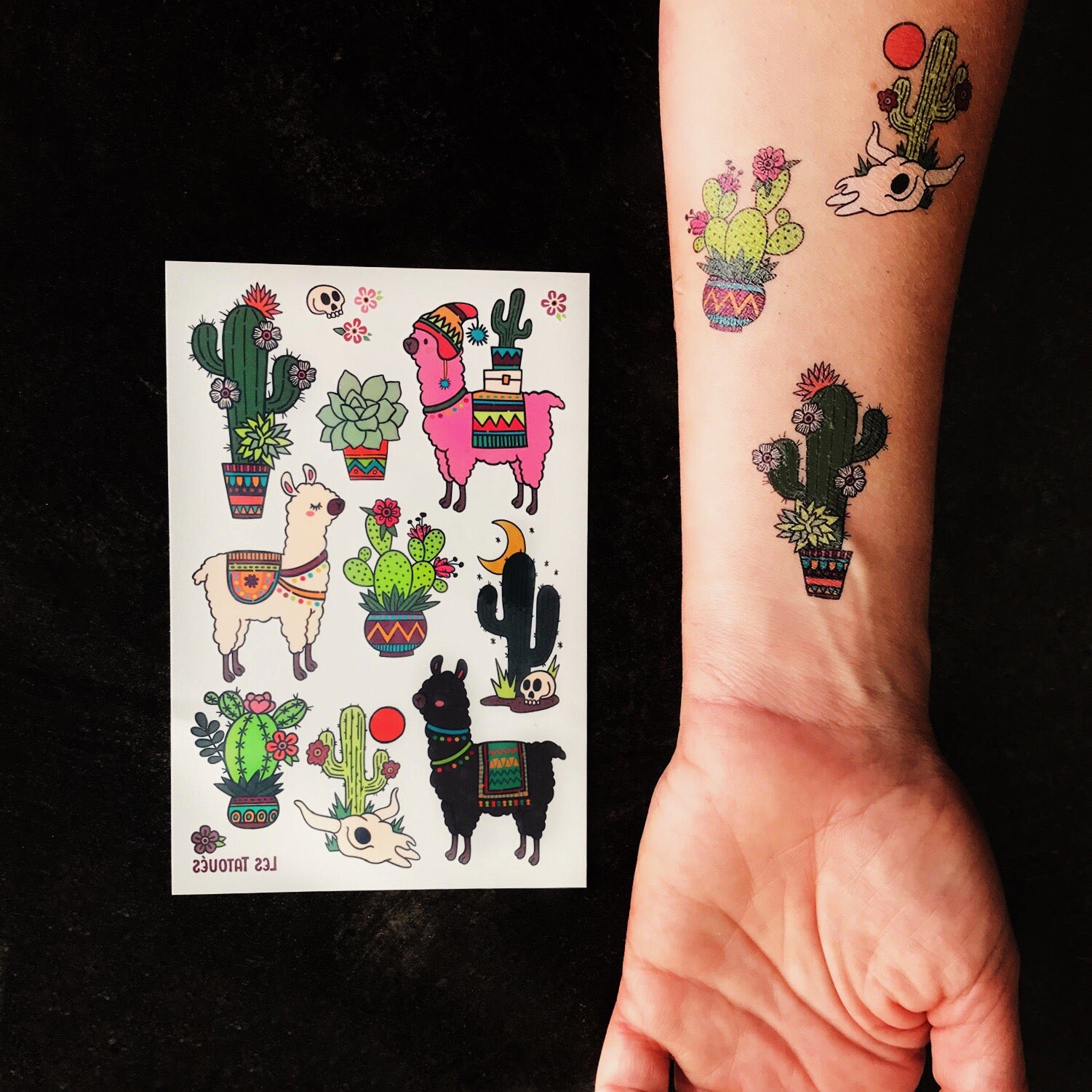 Des alpagas et des cactus -Tatouages temporaires
